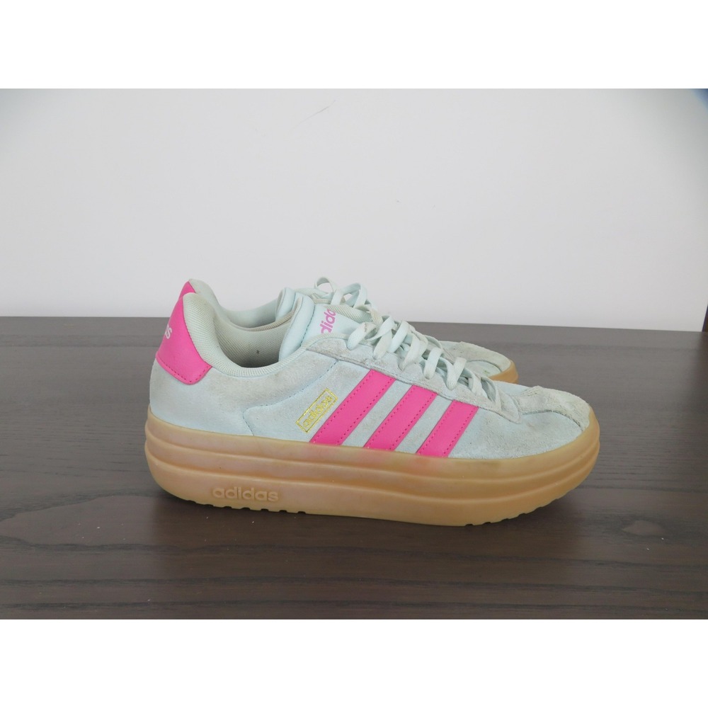Adidas VL Court Bold Platform Womens 8.5 Shoes Mint Pink Suede Walking Sneakers